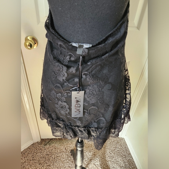 Widow Black Lace Up Choker Floral Lace Slip Mini Dress Open Back - Goth XXL - Picture 11 of 12